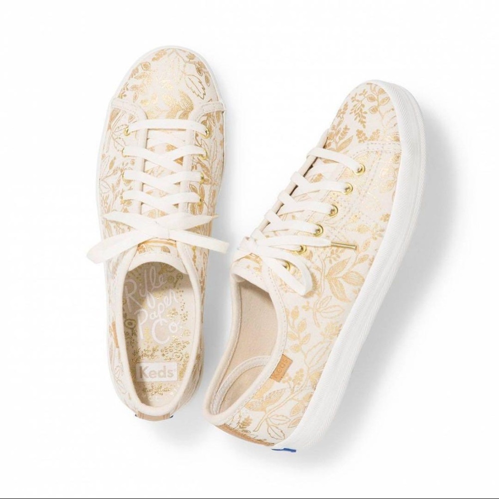 Keds x Rifle Paper Co. Sneakers in Cream with Gold Metallic Prints
